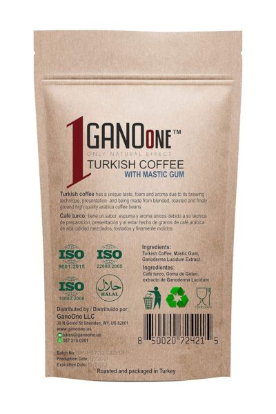 GanoOne Turkish Coffee with Mastic Gum include Ganoderma Reishi Mushroom Extract Medium Roast Ground Special Blend 100% Arabica