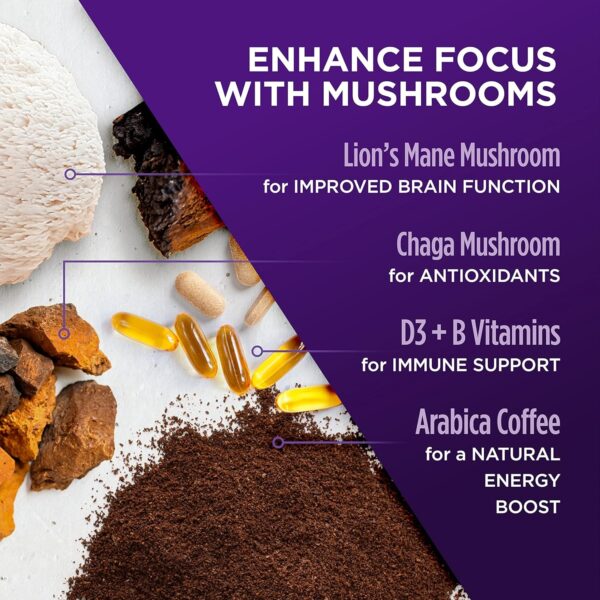 VitaCup Focus Mushroom Coffee Pods, Boost Focus & Immunity w/Lions Mane, Chaga, B Vitamins, D3 16CT | Slim Coffee Pods, Boost