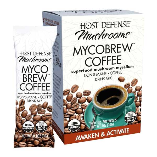 Host Defense MycoBrew Coffee – Instant Coffee Drink Mix – Coffee Powder that Includes Lion’s Mushroom – Drink Mix with 100%