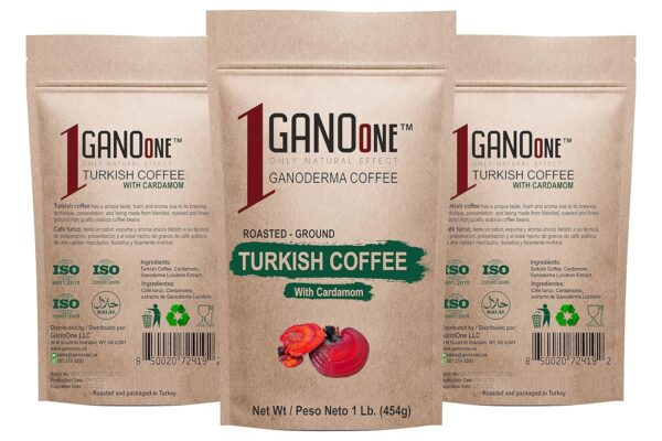 GanoOne Turkish Coffee with Cardamom include Ganoderma Reishi Mushroom Extract Medium Roast Ground Special Blend 100% Arabica