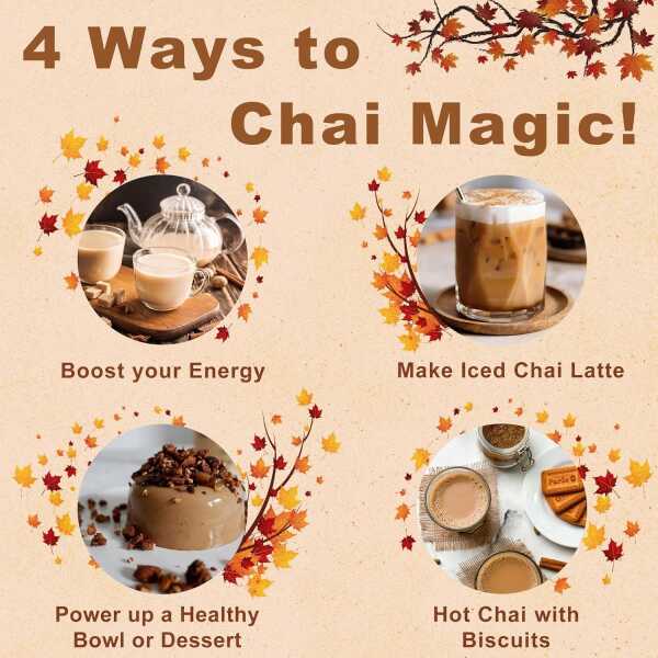 Chai Magic (50 Servings) | Superfood 5 Mushroom Powder Blend for Focus, Clarity & Energy + Spiced Masala Chai Blend | Smoothie,