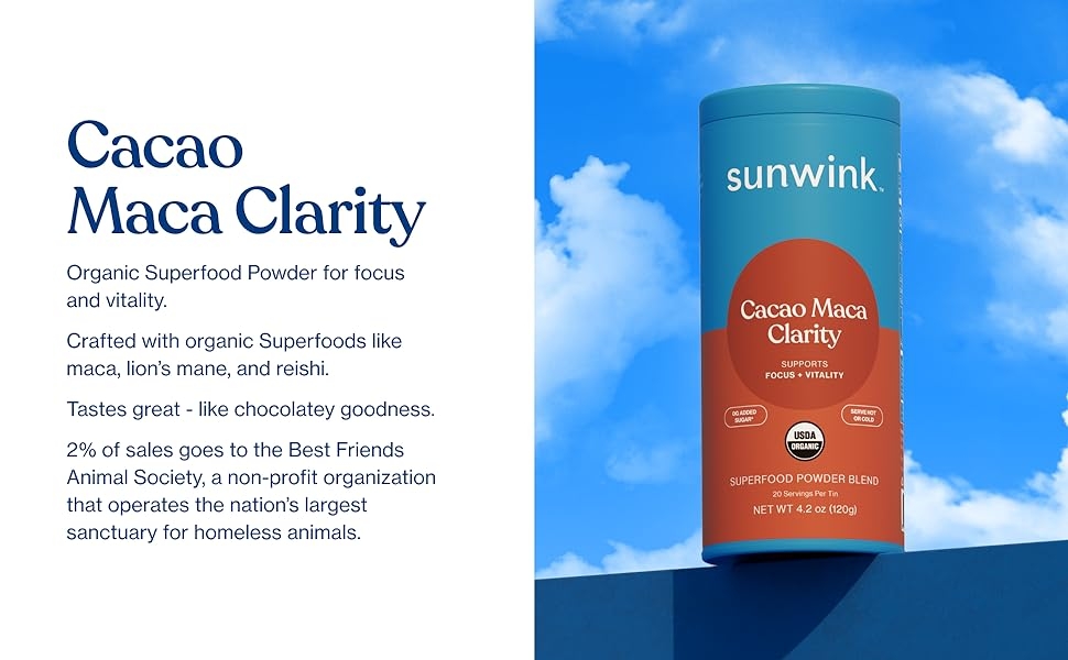 Cacao Clarity Organic Superfood Powder for focus and vitality.