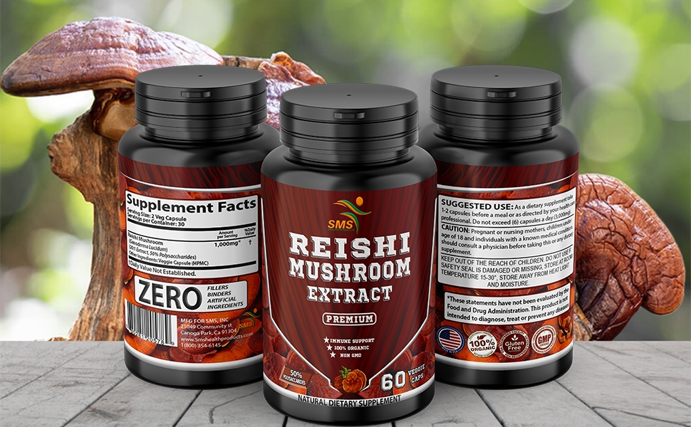 Reishi mushroom new label 60 capsules black bottle 3 bottle photo a plus